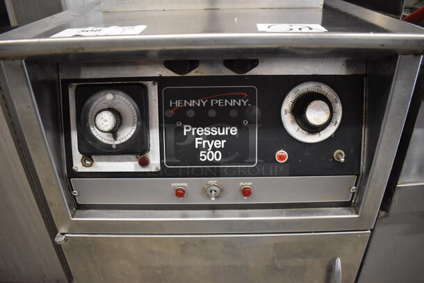 Henny Penny 500 Stainless Steel Commercial Electric Powered Floor Style Pressure Fryer on Commercial Casters. 220 Volts, 3 Phase. 18x37x61.5 - Image 6 of 9