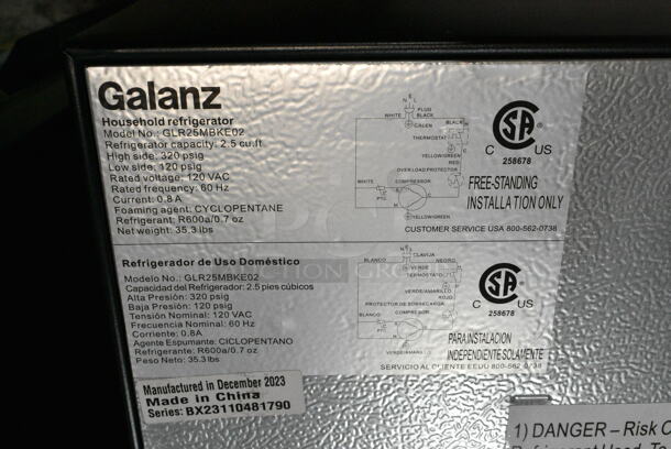 Galanz GLR25MBKE02 Mini Cooler. 115 Volts, 1 Phase. Tested and Powers On But Does Not Get Cold - Image 6 of 6