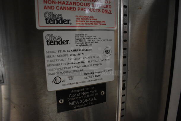Glastender Model PT108-L6-XSH(LRLR/LRLR) Stainless Steel Commercial Double Sided 4 Door Cooler w/ Two 2 Tap Beer Towers, 2 Couplers and 4 View Through Doors. 115 Volts, 1 Phase. 108x28x56. Tested and Working! - Image 4 of 12