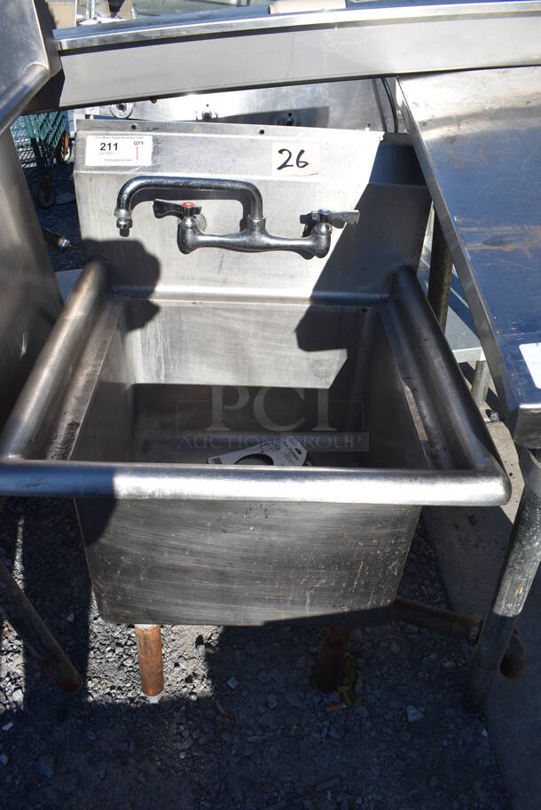 Stainless Steel Commercial Single Bay Sink w/ Faucet and Handles. 22x24x33