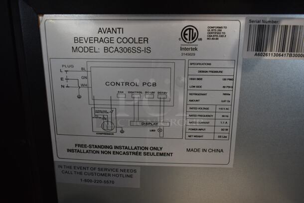 BRAND NEW SCRATCH AND DENT! Avanti BCA306SS  19 in. 3.0 cu. ft. Freestanding Beverage Center with Adjustable Shelves & Digital Controls. 115 Volts, 1 Phase. Tested and Working! - Image 4 of 4