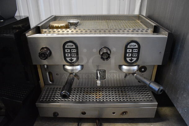 Faema Stainless Steel Commercial Countertop 2 Group Espresso Machine w/ 2 Portafilters. 24x20x17.5