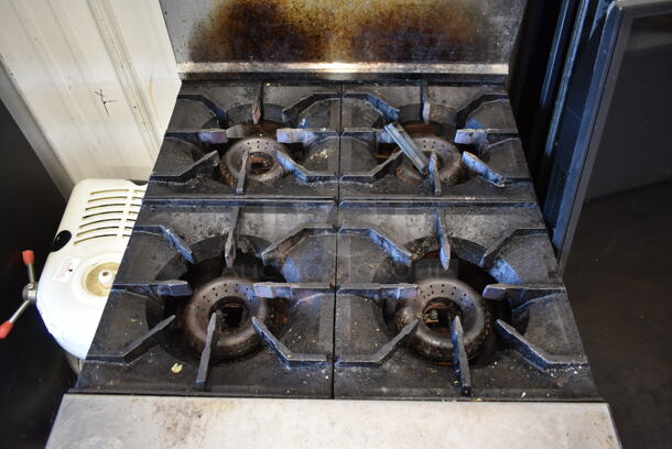 American Range AR-4 Stainless Steel Commercial Natural Gas Powered 4 Burner Range w/ Oven and Back Splash.  - Image 2 of 6