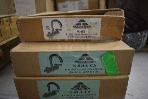 3 BRAND NEW IN BOX! Advance Tabco Metal Faucet Sets; One K-52 and Two K-52LL-CA. 3 Times Your Bid!