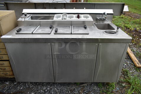 Stainless Steel Commercial Freezer w/ Topping Rail, 2 Center Hinge Lids, Sink Bay, Faucet, Handles and Water Well. Cannot Test Due To Missing Power Cord