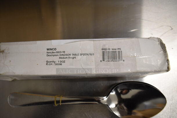 12 BRAND NEW IN BOX! Winco 0002-10 Stainless Steel Windsor Table Spoons. 8". 12 Times Your Bid! - Image 2 of 3