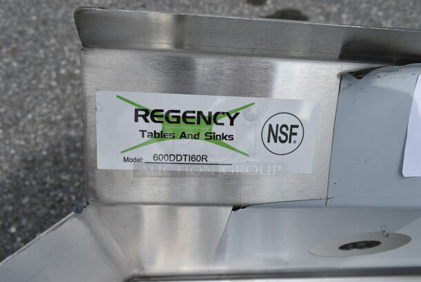 BRAND NEW SCRATCH AND DENT! Regency 600DDTI60R Stainless Steel Commercial  5' 16-Gauge Stainless Steel Soiled L-Shape Dishtable - Right Island. No Legs. - Image 6 of 6