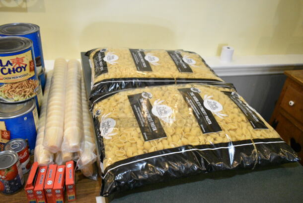 2 Wood Pattern Table w/ Contents Including Muffin Mix, Chow Mein Noodles. 44x30x30, 30x30x30. 2 Times Your Bid! (main dining room) - Image 4 of 4