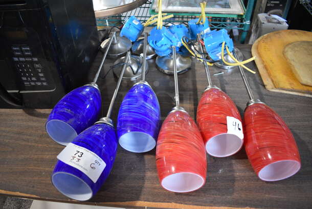 6 Light Fixtures; 3 Blue and 3 Red. 4x4x24. 6 Times Your Bid!