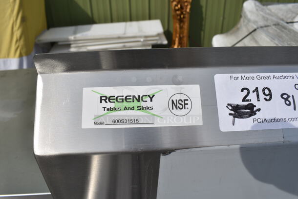 BRAND NEW SCRATCH AND DENT! Regency 600S31515 54" 16-Gauge Stainless Steel Three Compartment Commercial Sink with Galvanized Steel Legs and without Drainboards - 15" x 15" x 12" Bowls. No Legs.  - Image 6 of 6