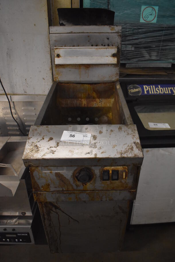 Stainless Steel Commercial Floor Style Deep Fat Fryer on Commercial Casters. 208 Volts, 1 Phase. 16x32x52