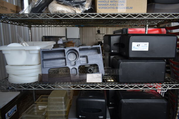 ALL ONE MONEY! Metro Lot of Various Items Including Poly Drop In Bins, Napkin Dispensers and Mop Heads. Shelving Unit Not Included. - Image 4 of 9
