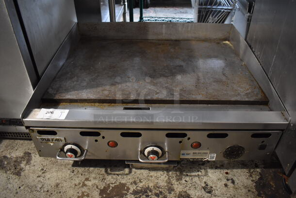 Vulcan Stainless Steel Commercial Countertop Natural Gas Powered Flat Top Griddle w/ Thermostatic Controls. 36x32x17
