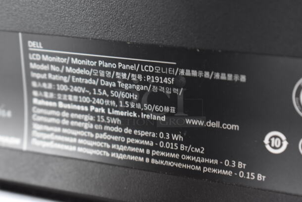 4 Dell P1914Sf 19" Computer Monitors. 100-240 Volts, 1 Phase. 4 Times Your Bid! - Image 11 of 11