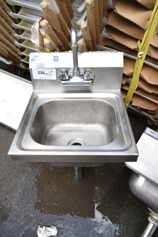Stainless Steel Commercial Single Bay Wall Mount Sink w/ Faucet and Handles. 