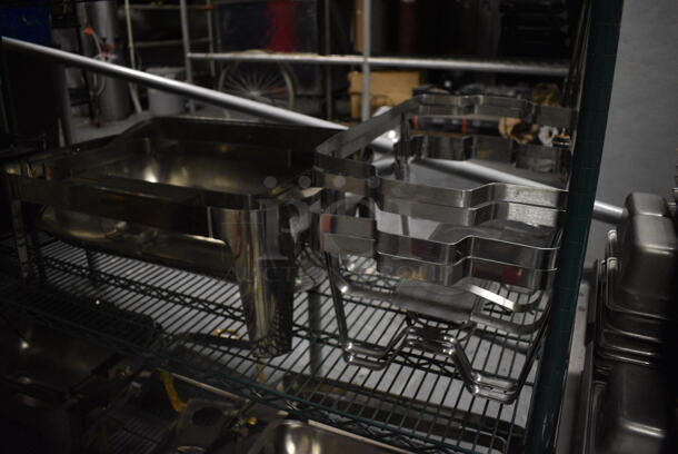 Green Finish 4 Tier Wire Shelving Unit w/ Contents Including Chafing Dish Frames, Drop In Bins and Chafing Lids. Does NOT Include POS System. BUYER MUST REMOVE. BUYER MUST DISMANTLE. PCI CANNOT DISMANTLE FOR SHIPPING. PLEASE CONSIDER FREIGHT CHARGES. 72x24x72. (kitchen) - Image 3 of 8