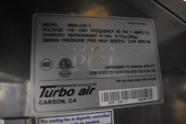 Turbo Air MSR-23G-1 Stainless Steel Commercial Single Door Reach In Cooler Merchandiser on Commercial Casters. 110-120 Volts, 1 Phase. 27x31x83. Tested and Powers On But Does Not Get Cold - Image 6 of 6