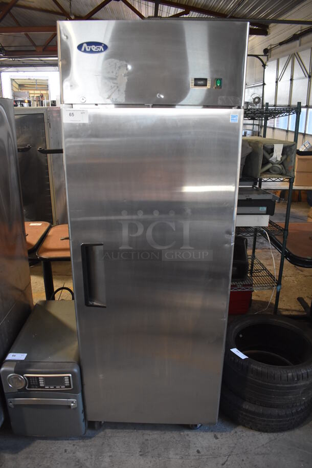 BRAND NEW SCRATCH AND DENT! 2019 Atosa MBF8001GR Stainless Steel Commercial Single Door Reach In Freezer on Commercial Casters. 115 Volts, 1 Phase. 29x32x81.5. Tested and Powers On But Does Not Get Cold