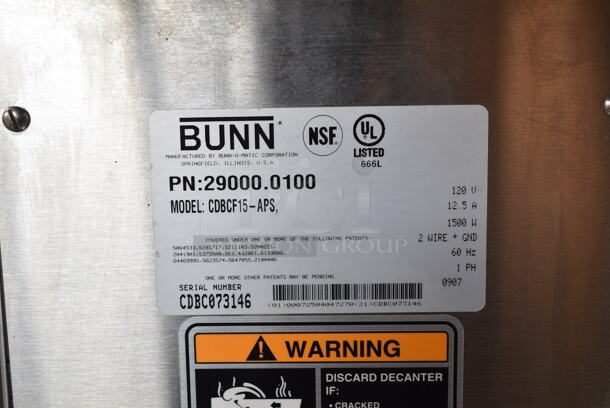 Bunn CDBCF15-APS Stainless Steel Commercial Coffee Machine. 120 Volts, 1 Phase - Image 4 of 4