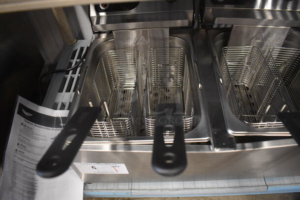 BRAND NEW! Vollrath FFA 8020 Stainless Steel Commercial Countertop Electric Powered 2 Bay Fryer w/ 4 Metal Baskets. 220 Volts. 23x19x12. Tested and Working! - Image 5 of 7