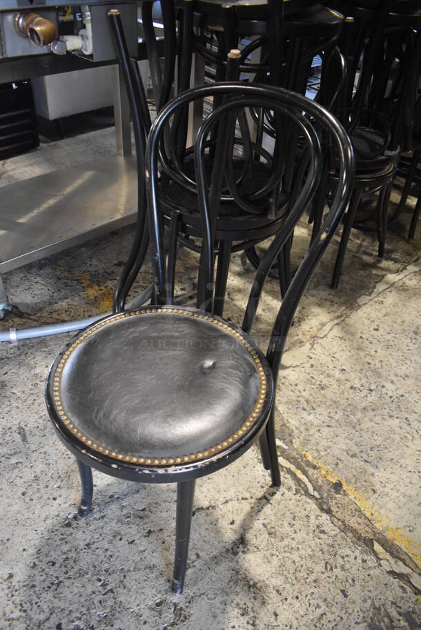 5 Black Wood Pattern Dining Height Chairs w/ Black Seat Cushion and Nail Head Trim. Stock Picture - Cosmetic Condition May Vary. 5 Times Your Bid! - Image 3 of 7