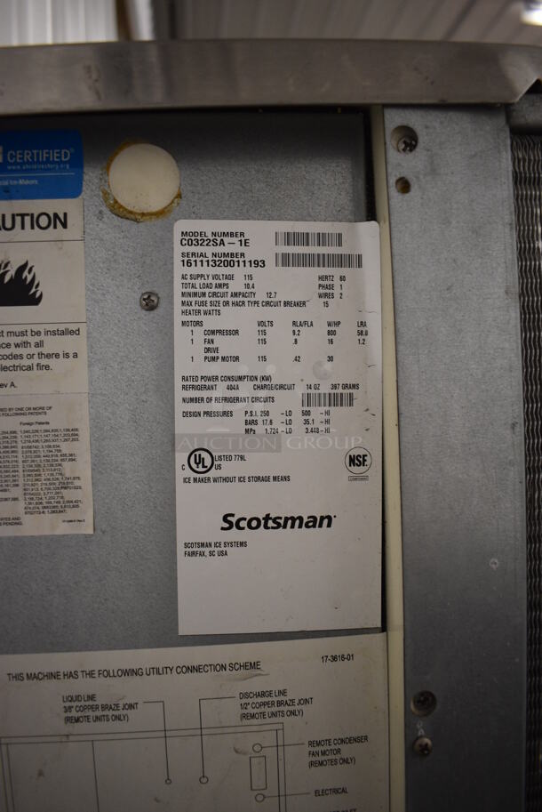 Scotsman Model C0322SA-1E Stainless Steel Commercial Ice Machine Head on Commercial Ice Bin. 115 Volts, 1 Phase. 23x33x73 - Image 6 of 7