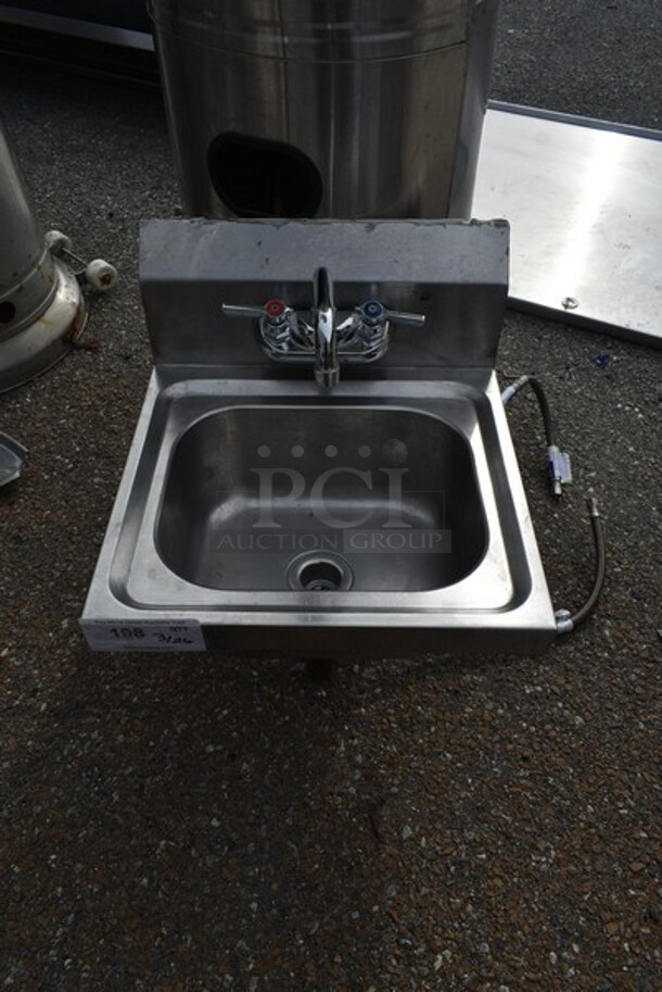 Stainless Steel Commercial Single Bay Wall Mount Sink w/ Faucet and Handles.  - Image 1 of 4