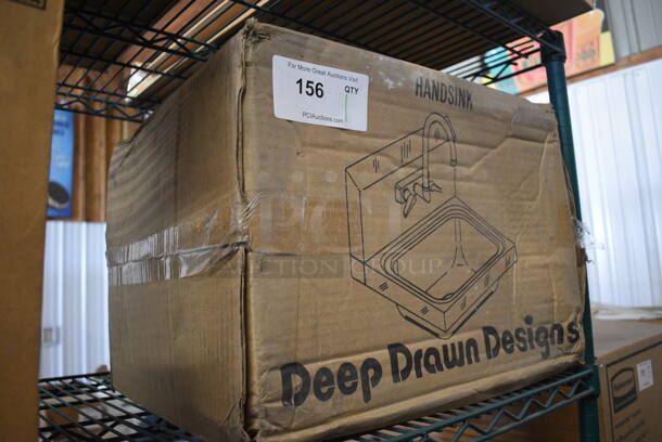 BRAND NEW IN BOX! Stainless Steel Commercial Single Bay Wall Mount Sink w/ Mount Bar, Faucet and Handles. 17x15x13 - Image 2 of 5