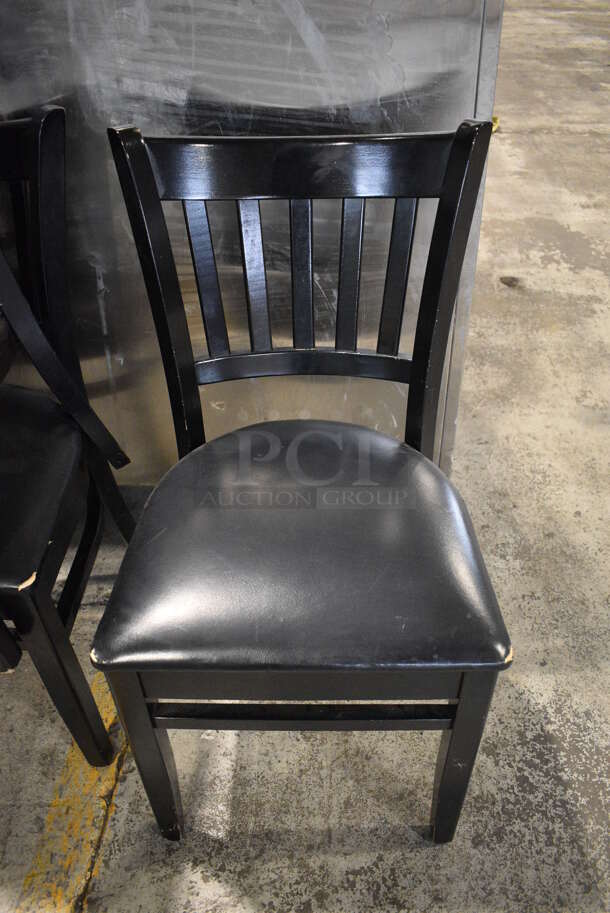 5 Black Wooden Dining Height Chairs w/ Black Seat Cushion. Stock Picture - Cosmetic Condition May Vary. 17x17x34. 5 Times Your Bid!