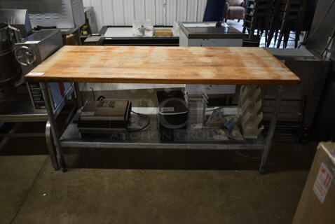 Butcher Block Table w/ Metal Under Shelf.