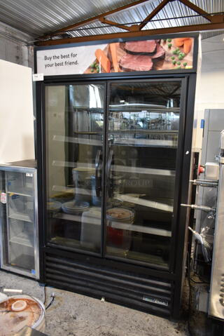 2021 True TVM-48SL-HC-VM01 Metal Commercial 2 Door Reach In Cooler Merchandiser w/ Poly Coated Racks. 115 Volts, 1 Phase. Tested and Powers On But Does Not Get Cold