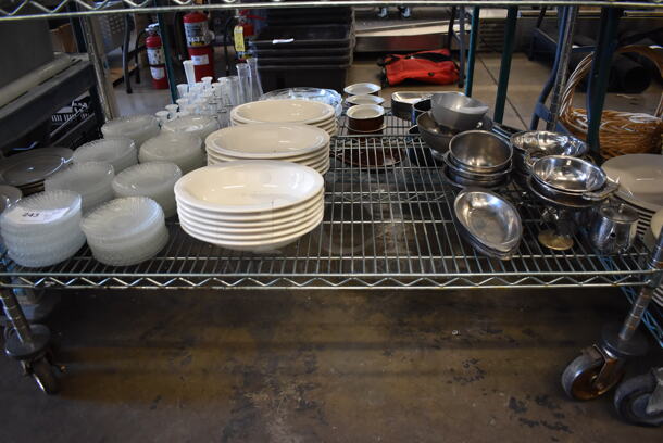 ALL ONE MONEY! Tier Lot of Various Items Including Glass Saucers, Ceramic Plates and Metal Dishes