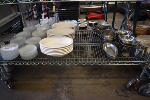 ALL ONE MONEY! Tier Lot of Various Items Including Glass Saucers, Ceramic Plates and Metal Dishes