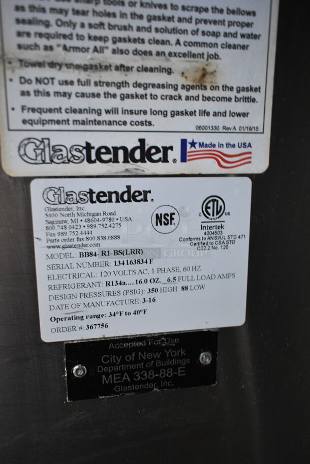 Glastender BB84-R1-BS(LRR) Metal Commercial 3 Door Back Bar Cooler. 115 Volts, 1 Phase. Tested and Working! - Image 11 of 11