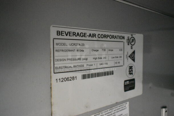 Stainless Steel Commercial Counter w/ Beverage Air UCR27A-23 Single Door Undercounter Cooler on Commercial Casters. 115 Volts, 1 Phase. Tested and Powers On But Does Not Get Cold - Image 5 of 9