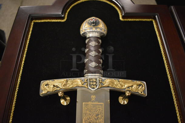 BREATHTAKING! Sword of King Richard Lionheart by Marto Toledo With Stainless Steel Blade and Engravings In 24K Gold. Comes with Sword Display Case! - Image 1 of 7