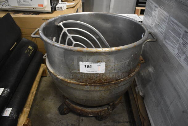 Hobart VML80 Metal Commercial 80 Quart  Mixing Bowl w/ Paddle Attachment and Dolly on Commercial Casters. 26x21.5x18, 14x3x20.5, 16.5x16.5x7