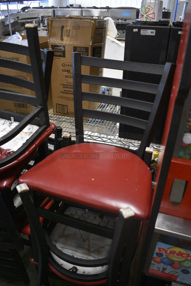 4 Black Metal Dining Height Chairs w/ Red Seat Cushion. Stock Picture - Cosmetic Condition May Vary. 17x16x32. 4 Times Your Bid! - Image 2 of 4