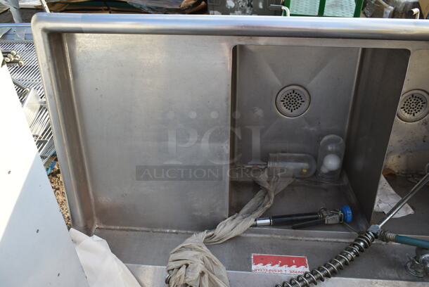 Duke Stainless Steel Commercial 3 Bay Sink w/ Dual Drain Boards. Missing 3 Legs. Bays 16x21x14. Drain Boards 16x22 - Image 2 of 8