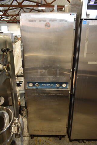 Alto Shaam 1000-UP/SR Halo Heat Stainless Steel Commercial 2 Half Size Door Holding Cabinet on Commercial Casters. 208-240 Volts, 1 Phase.