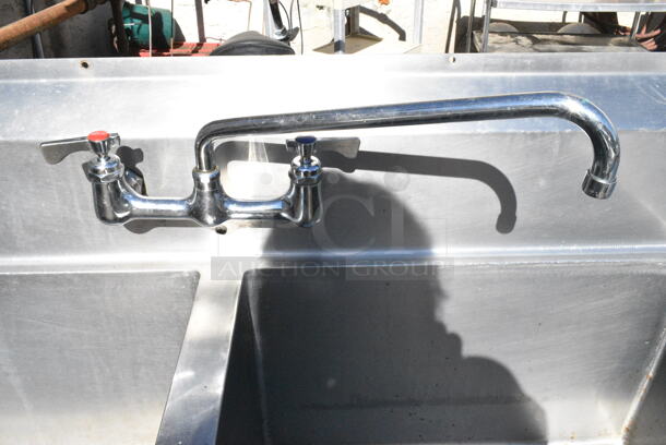 Stainless Steel 2 Bay Sink w/ Faucet, Handles and Dual Drain Boards. (out back) - Image 3 of 4
