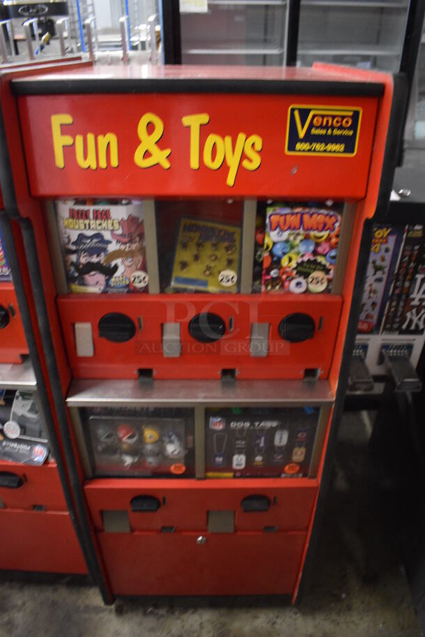 Red Floor Style 5 Compartment Toy Vending Machine w/ Black Metal 2 Well Tattoo Side Attachment. 34x23x27 - Image 2 of 8