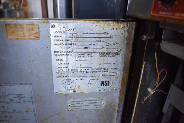 Vulcan 30RD45 Stainless Steel Commercial Floor Style Natural Gas Powered 2 Bay Deep Fat Fryer w/ Center Dumping Station on Commercial Casters. Missing Caster. 240,000 BTU. 47x35x58 - Image 8 of 12