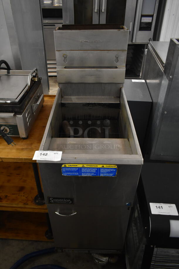Superior Stainless Steel Commercial Floor Style Natural Gas Powered Deep Fat Fryer. 122,000 BTU  - Image 1 of 5