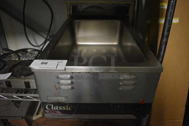 American Permanent Ware W-3V Stainless Steel Commercial Countertop Food Warmer. 120 Volts, 1 Phase. 14.5x23x9. Item Was in Working Condition on Last Day of Business. (kitchen)