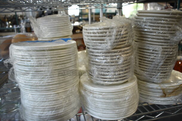 ALL ONE MONEY! 5 Tiers of Various Items Including Poly Pitchers, Ceramic Dishes, Glassware. Does Not Include Shelving Unit.  - Image 4 of 12