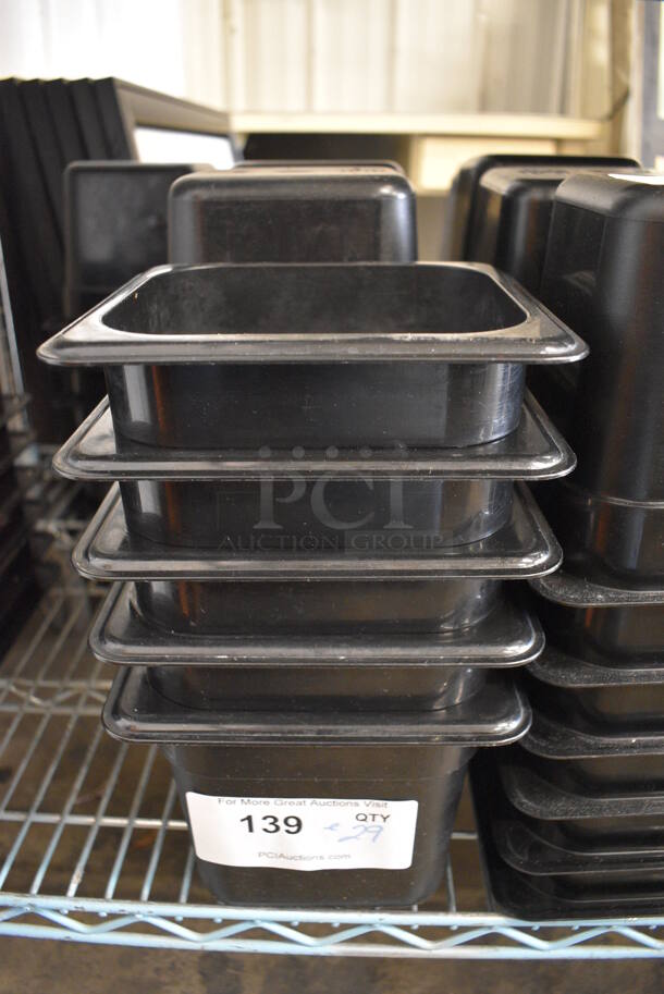ALL ONE MONEY! Lot of 29 Cambro Black Poly 1/6 Size Drop In Bins! 1/6x6