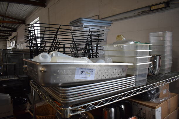 ALL ONE MONEY! Tier Lot of Various Items Including Metal Full Size Baking Pans and Poly Bins! - Image 1 of 4