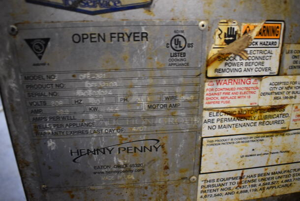 Henny Penny OFE-321 Stainless Steel Commercial Floor Style Electric Powered Deep Fat Open Fryer on Commercial Casters. 208 Volts, 3 Phase. 18x31x48 - Image 7 of 7