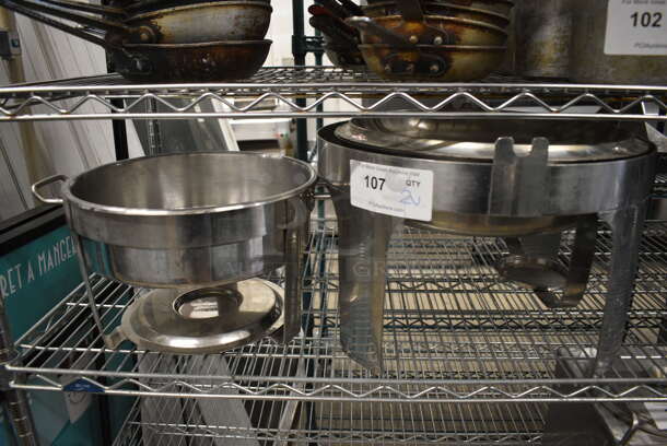 2 Metal Chafing Dish Frames w/ 2 Drop Ins and 1 Lid. Includes 16x13x8, 17x17x11. 2 Times Your Bid!